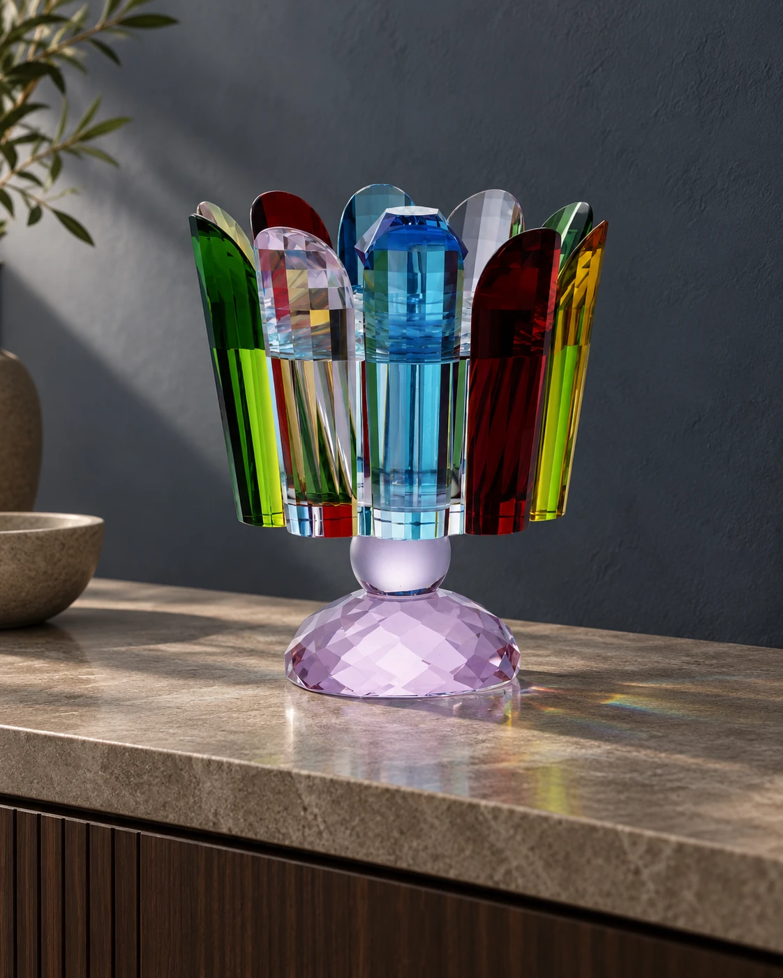 Colour petal vase in a styled setting