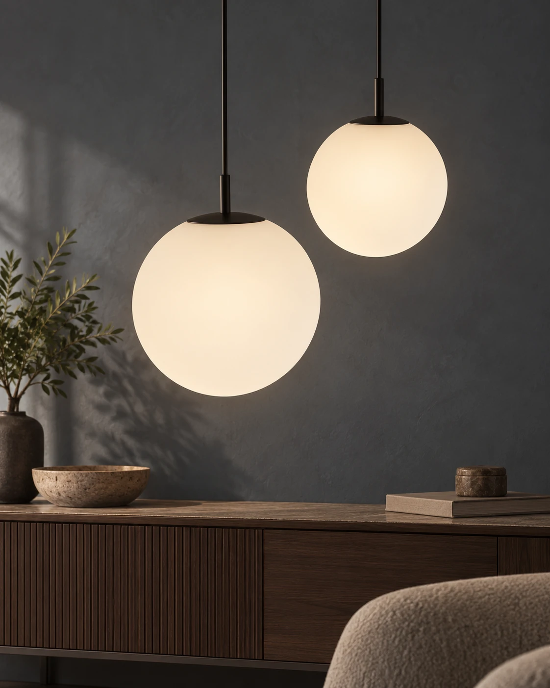 Frosted globe glass in a styled setting