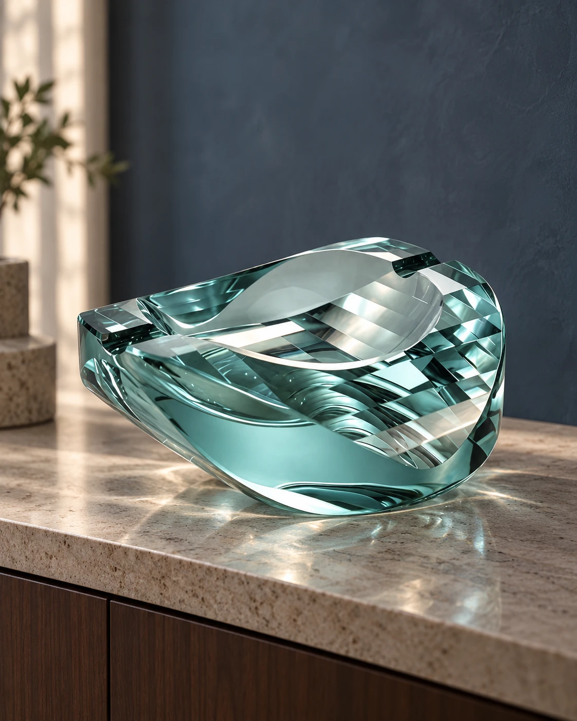 Sculptural glass bowl in a styled setting