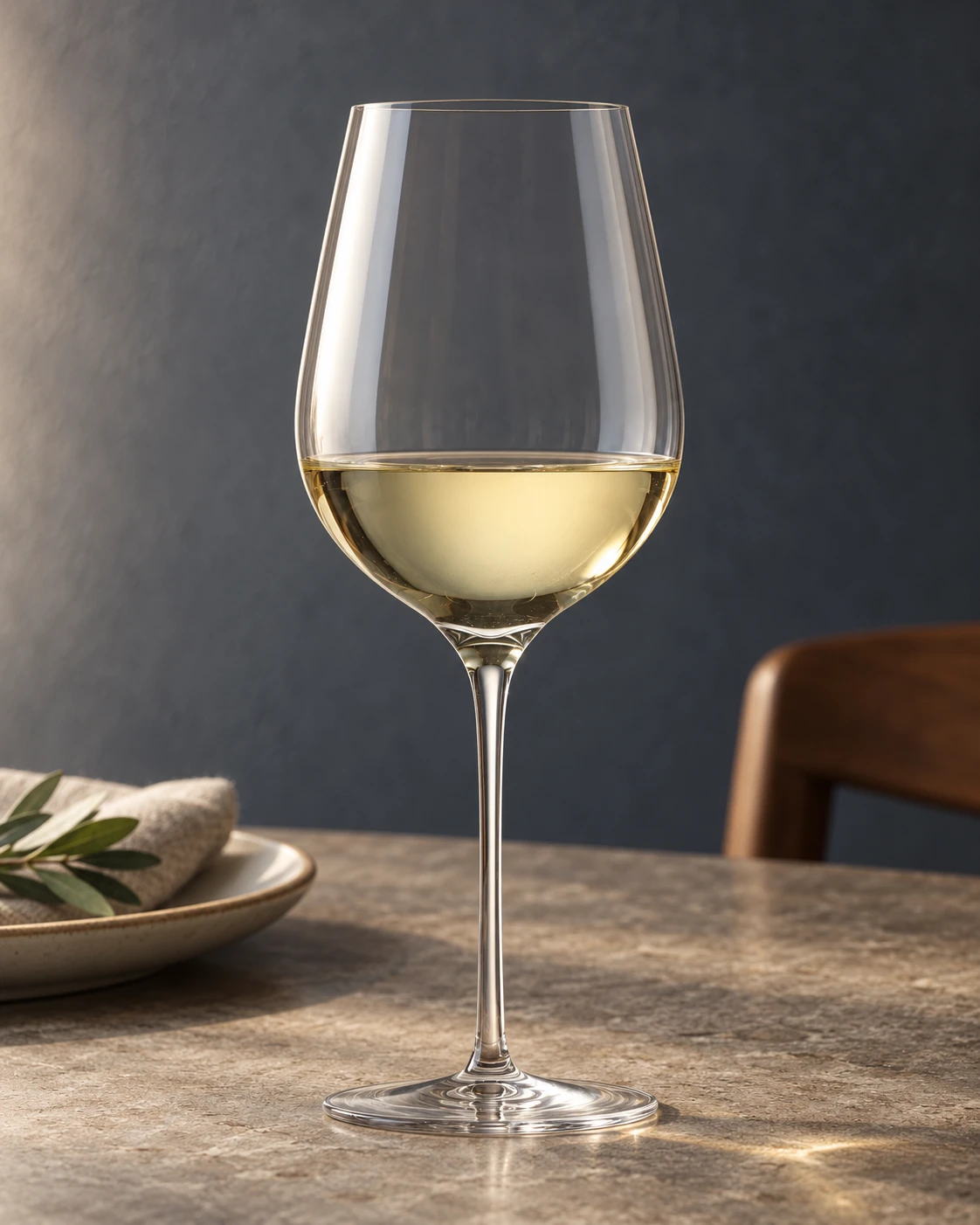 Slender wine glass in a styled setting