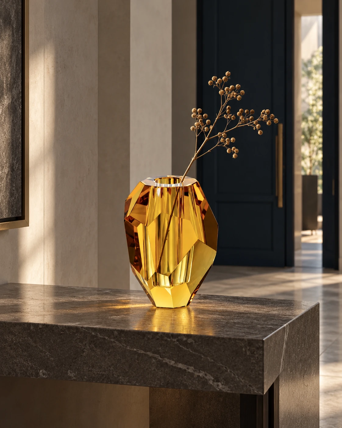 Amber facet vase in Architectural entrance