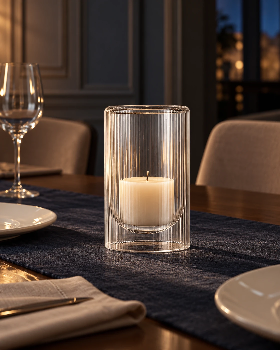 Ribbed glass votive in Dining ritual