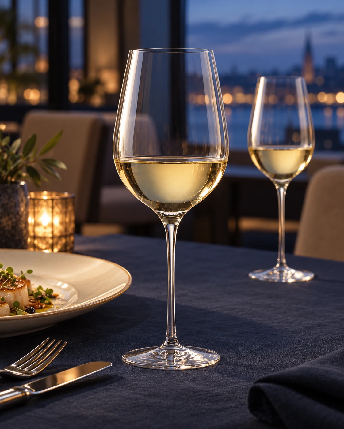 Slender wine glass in Restaurant service